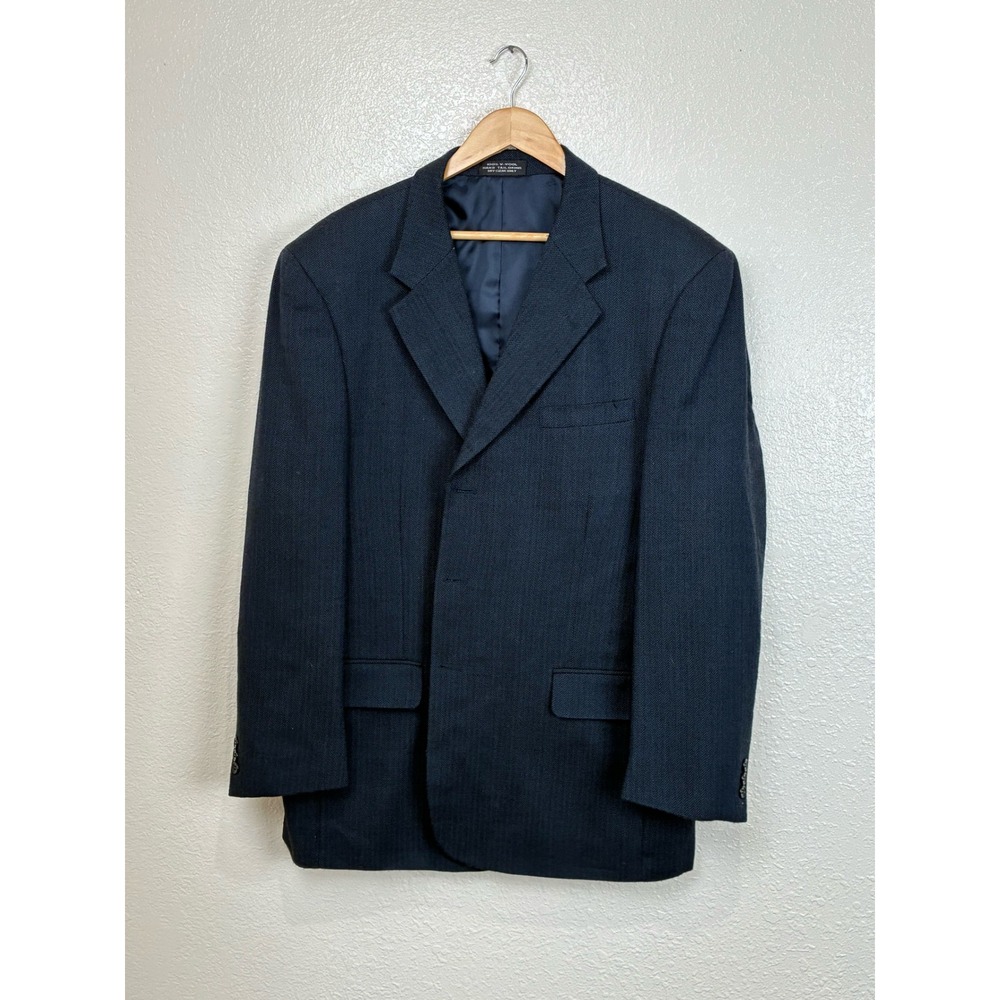 Methode Mens Blue Herringbone Blazer Three Button Sport Coat Jacket